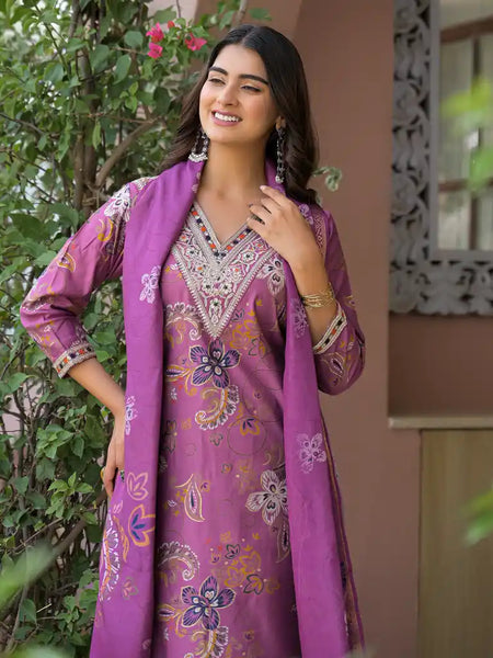 Festive Floral Printed Kurta Set with Dupatta