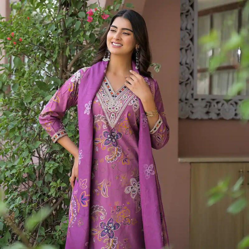 Festive Floral Printed Kurta Set with Dupatta