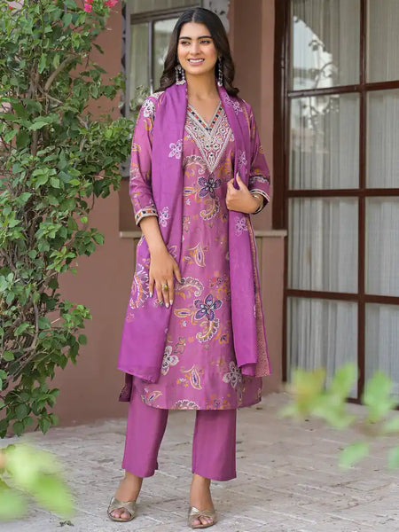 Festive Floral Printed Kurta Set with Dupatta