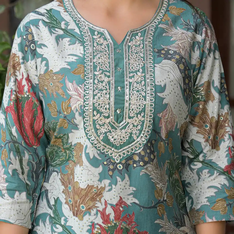 Floral Printed Straight Kurta Set with Dupatta