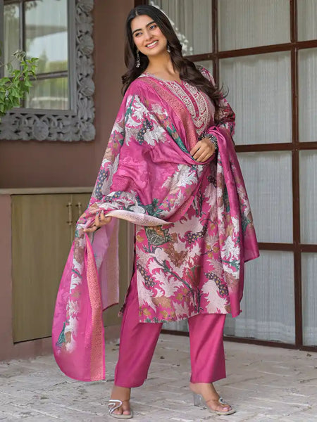 Floral Printed Straight Kurta Set with Dupatta