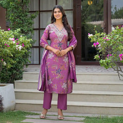 Festive Floral Printed Kurta Set with Dupatta