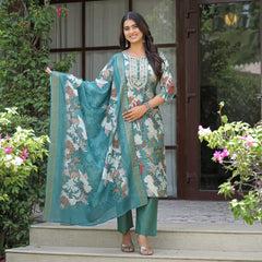 Floral Printed Straight Kurta Set with Dupatta