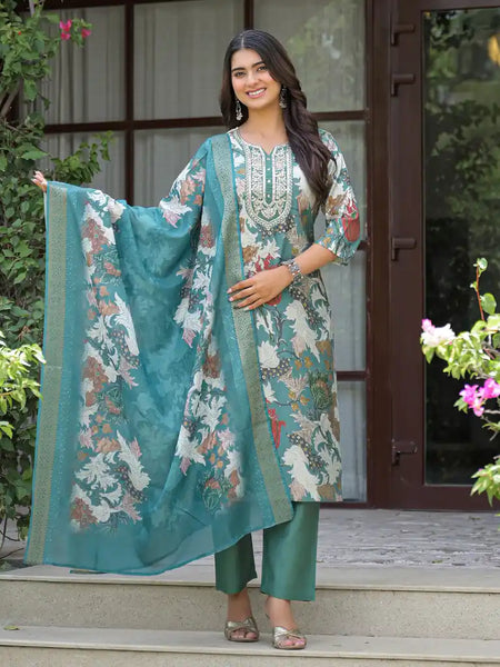 Floral Printed Straight Kurta Set with Dupatta
