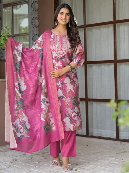 Floral Printed Straight Kurta Set with Dupatta