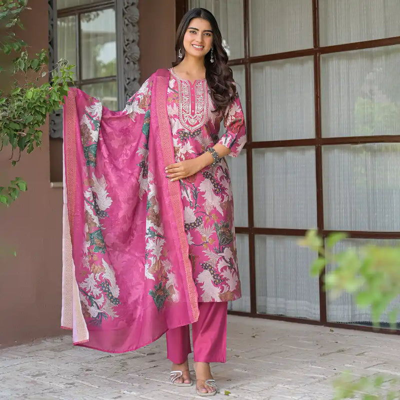 Floral Printed Straight Kurta Set with Dupatta