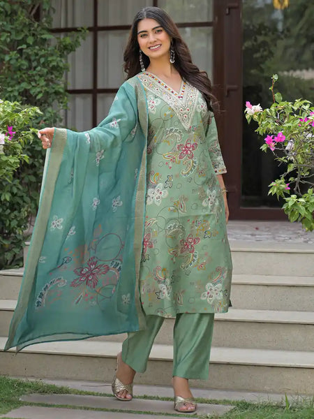 Festive Floral Printed Kurta Set with Dupatta
