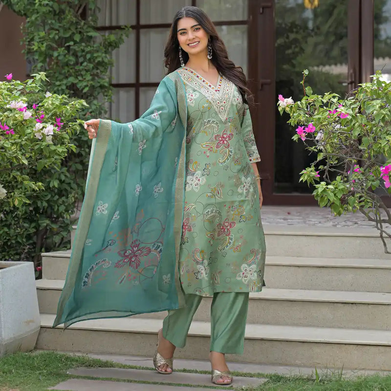 Festive Floral Printed Kurta Set with Dupatta