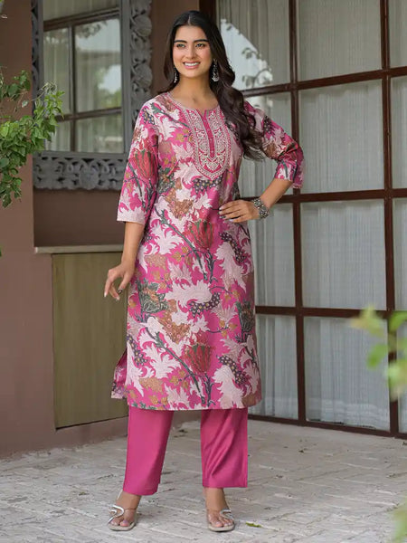 Floral Printed Straight Kurta Set with Dupatta