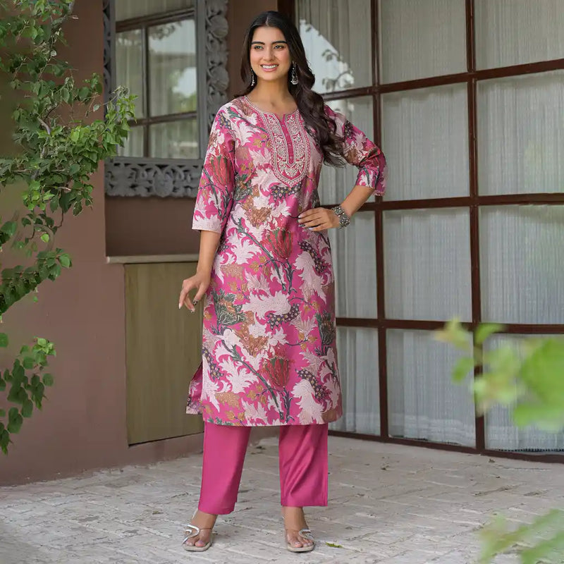 Floral Printed Straight Kurta Set with Dupatta