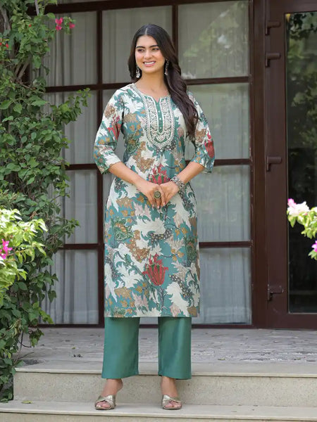 Floral Printed Straight Kurta Set with Dupatta