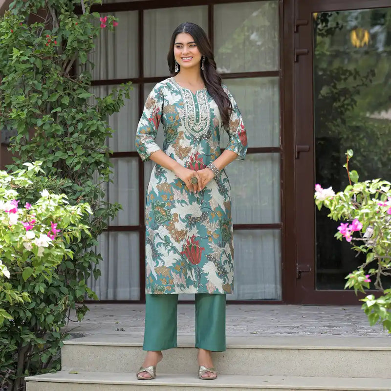 Floral Printed Straight Kurta Set with Dupatta