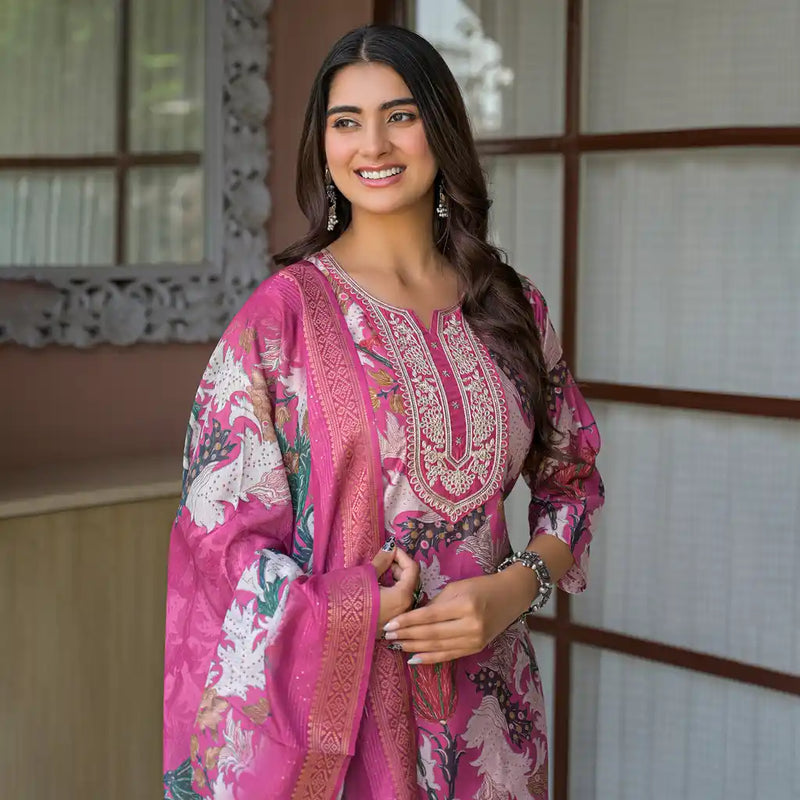 Floral Printed Straight Kurta Set with Dupatta
