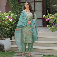 Festive Floral Printed Kurta Set with Dupatta