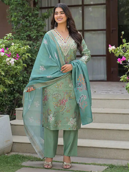 Festive Floral Printed Kurta Set with Dupatta