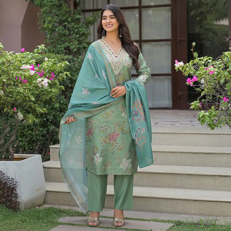 Festive Floral Printed Kurta Set with Dupatta