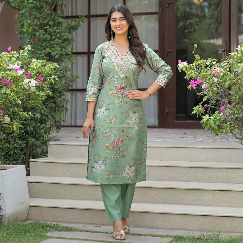 Festive Floral Printed Kurta Set with Dupatta