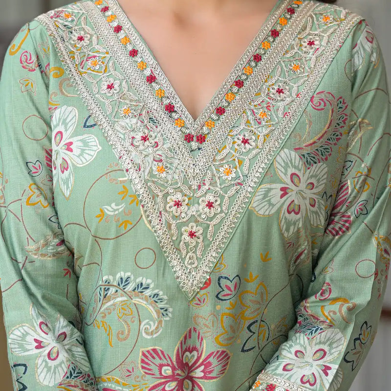 Festive Floral Printed Kurta Set with Dupatta