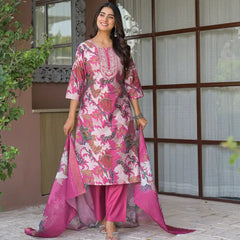 Floral Printed Straight Kurta Set with Dupatta