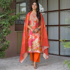 Floral Printed Embroidered Kurta Set with Dupatta