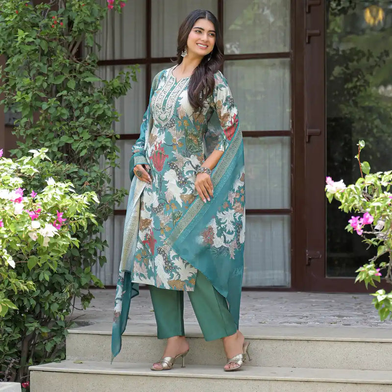 Floral Printed Straight Kurta Set with Dupatta