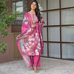 Floral Printed Straight Kurta Set with Dupatta