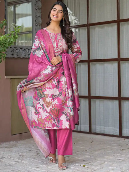 Floral Printed Straight Kurta Set with Dupatta