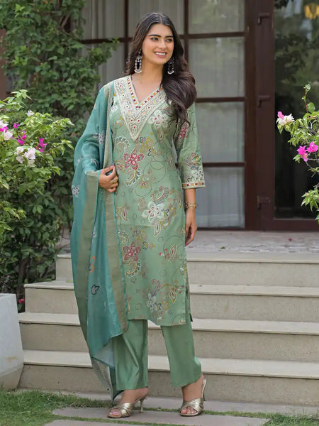 Festive Floral Printed Kurta Set with Dupatta