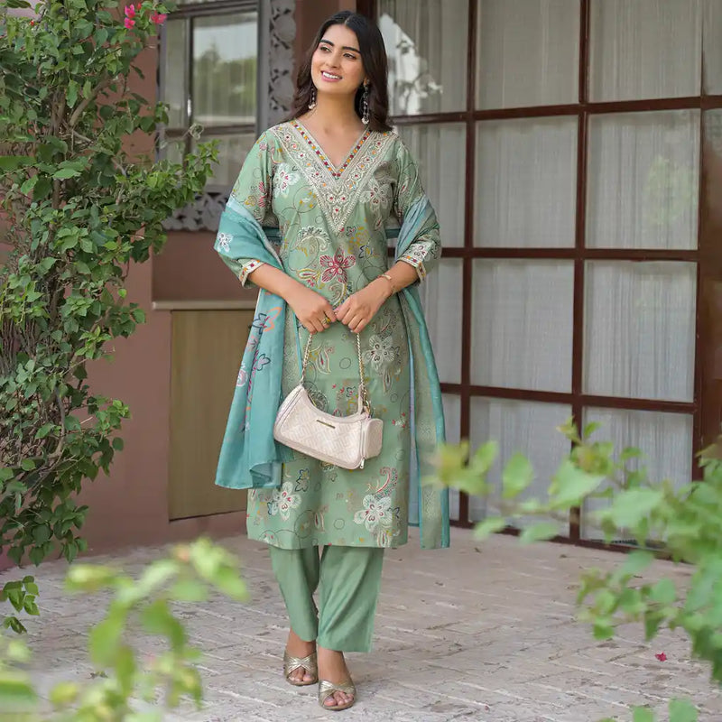Festive Floral Printed Kurta Set with Dupatta