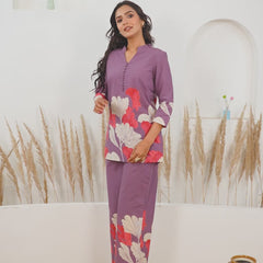 Soft cotton purple co ord set female
Video